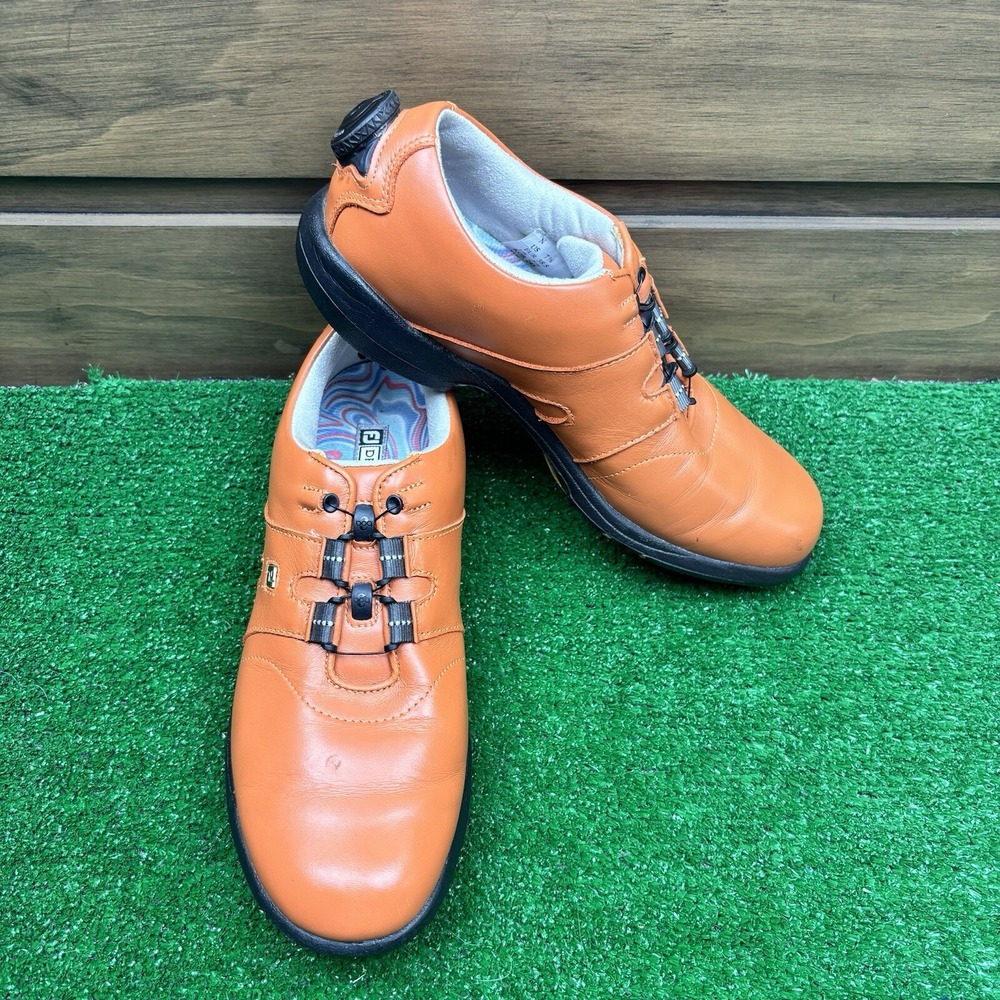 FootJoy Women's DryJoys Boa Shoes Size 7.5 N Orange Ladies Golf With Spikes - Picture 13 of 16